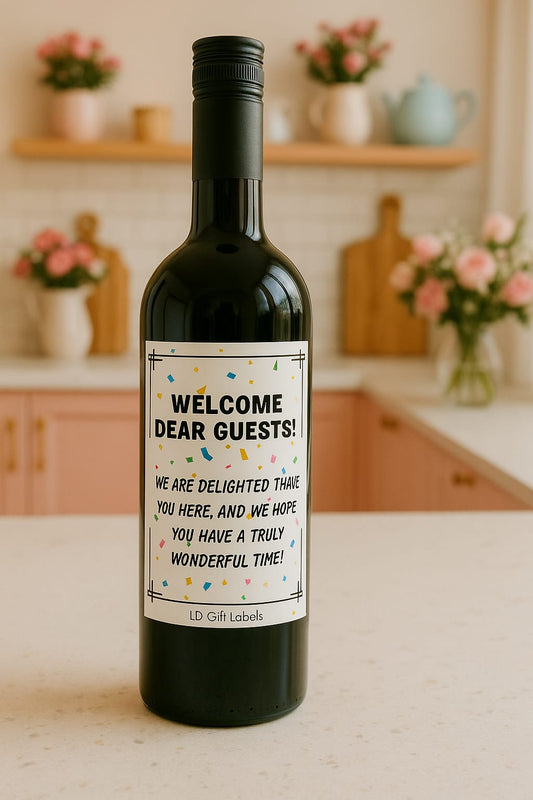 Welcome Dear Guests - We Hope You Have A Truly Wonderful Time - Wijnlabel 🎉🍷