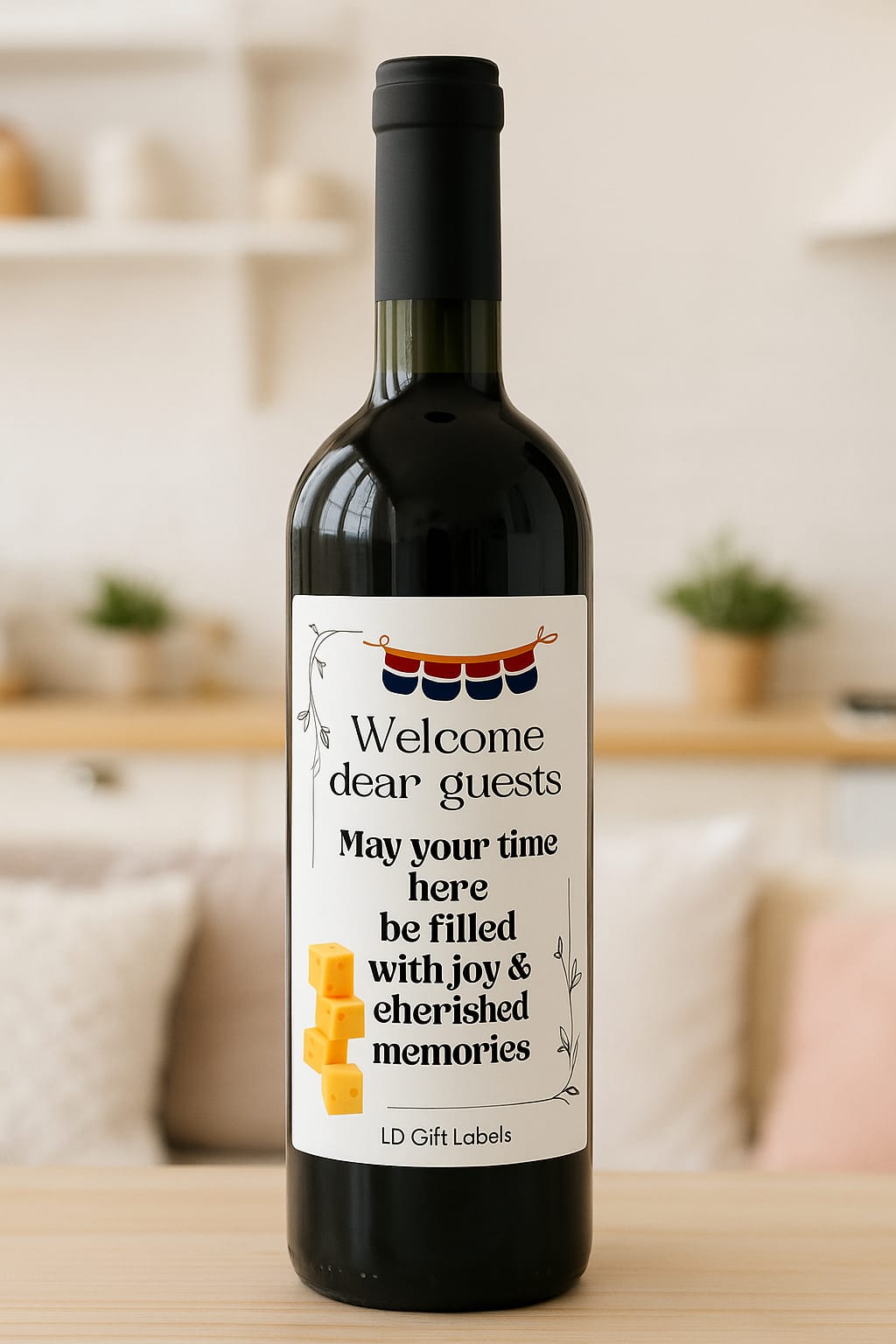Welcome Dear Guests - May Your Time Here Be Filled With Joy & Cherished Memories - Wijnlabel 🧀🎉