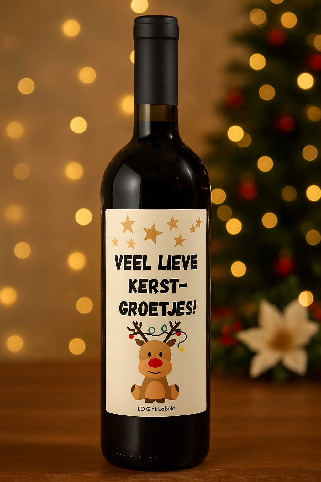 "Veel lieve kerstgroetjes!" Wijnlabel 🎅✨