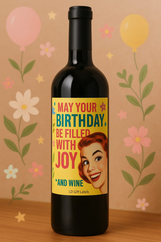 "May Your Birthday Be Filled with Joy and Wine" Wijnlabel 🎉🍷