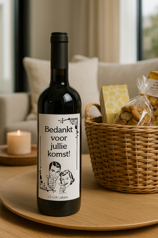 'Bedankt voor jullie komst!' Wijnlabel 🎉
