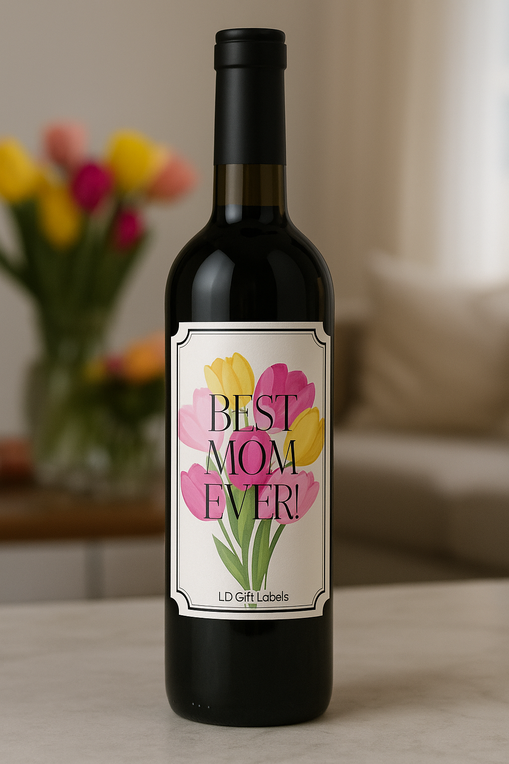 Wine/ gift label - Best mom ever 🌸💖