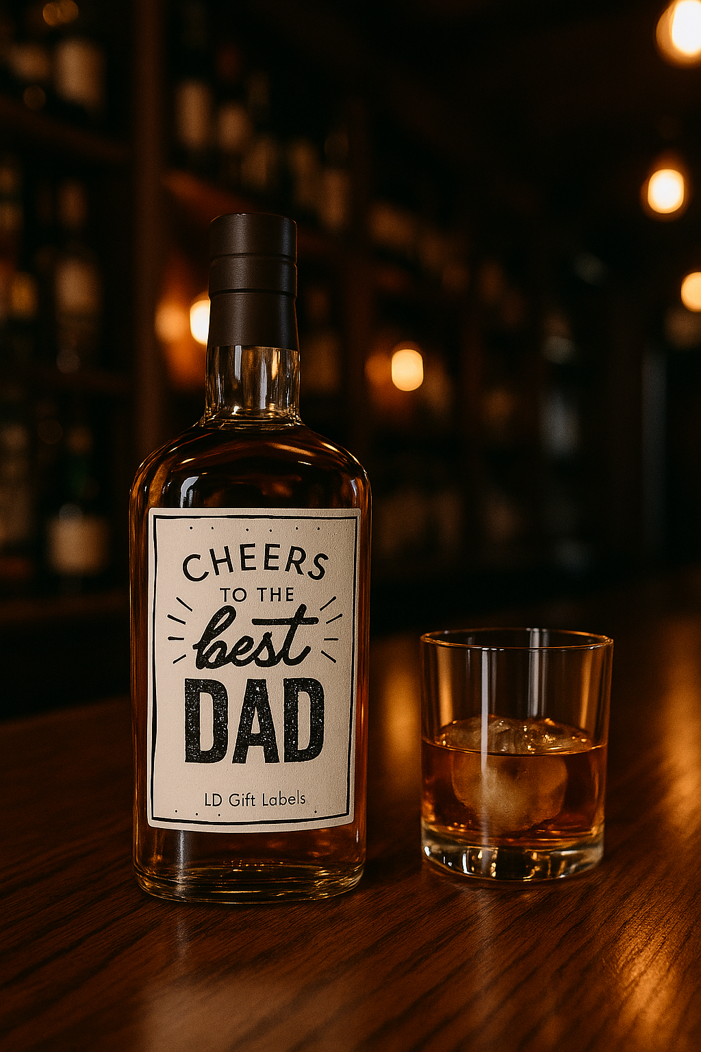 Stoere en stijlvolle giftlabel: 'Cheers to the Best Dad'.🎁✨