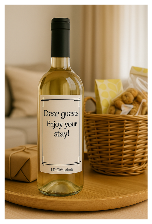 'Dear Guests, Enjoy Your Stay!' Wijnlabel🍷🌟