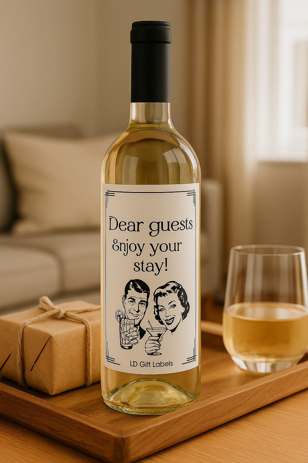 'Dear Guests, Enjoy Your Stay!' Wijnlabel 🌸✨