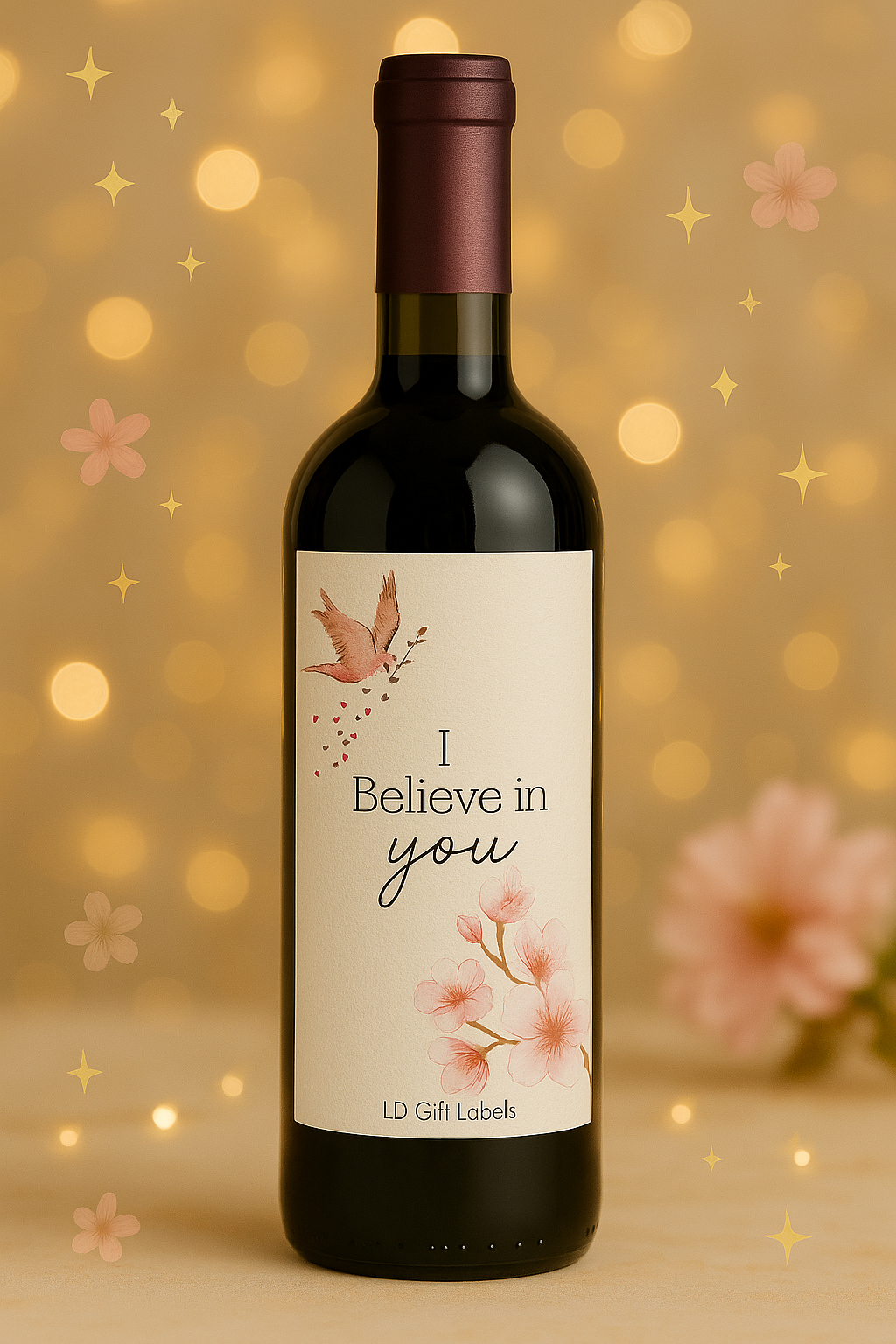 "I Believe in You!" Wijnlabel 🌟🌸