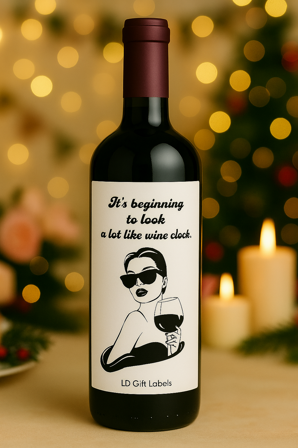 "It's Beginning to Look a Lot Like Wine O'Clock" Trendy label 🕰️🍷✨